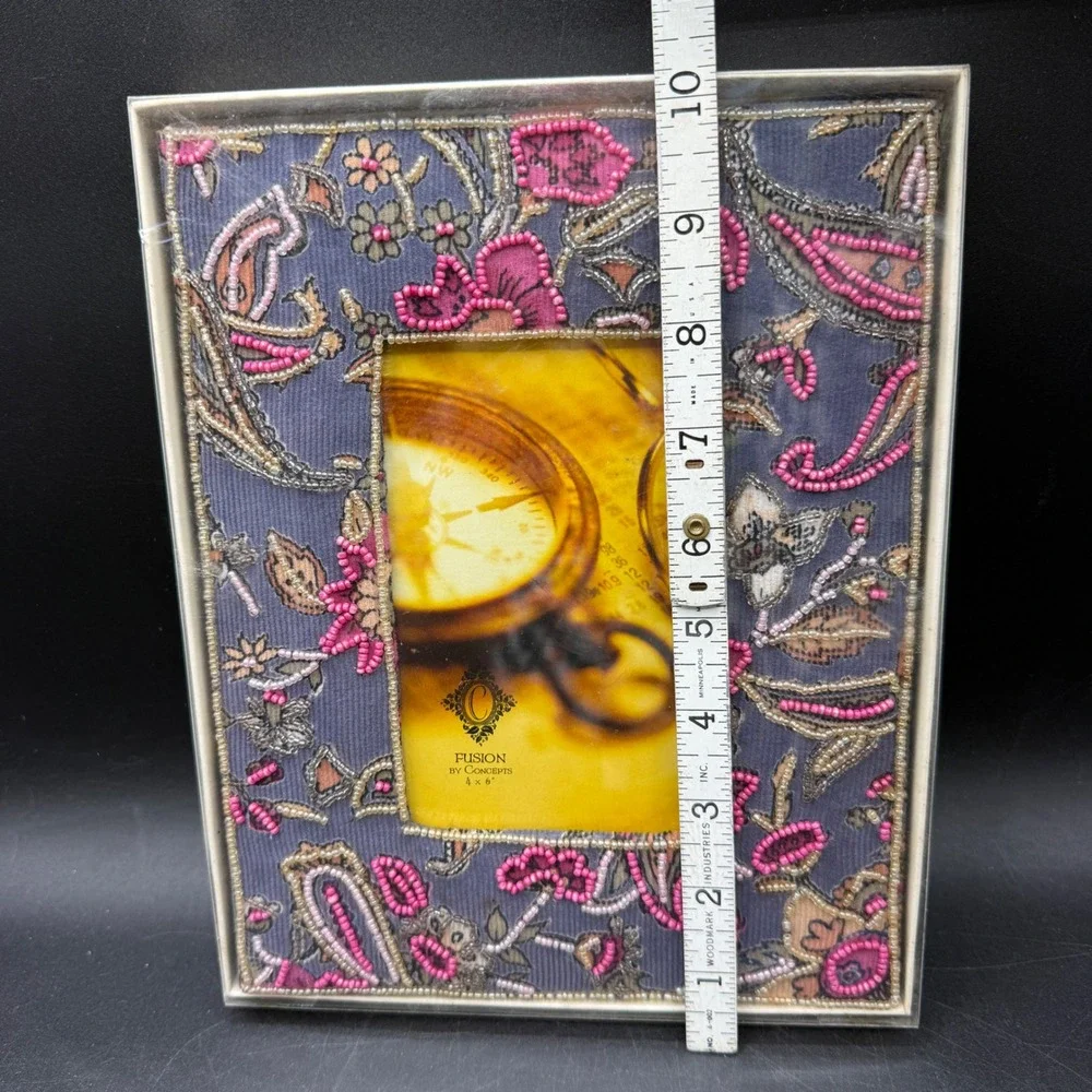 Fusion by Concepts Picture Frame 4x6 Paisley Beaded Boho Cottage Vintage